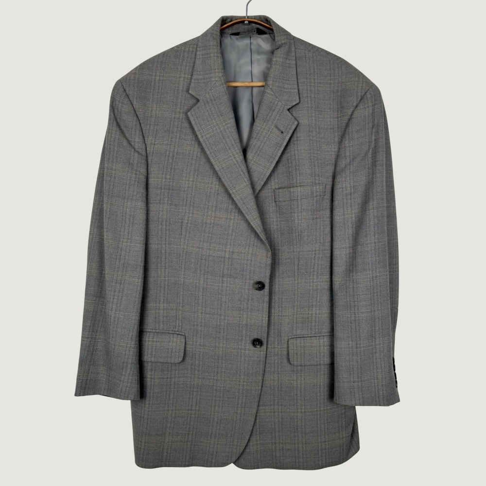 Jos A Bank Signature Collection Grey Glen Plaid Silk Wool Blazer 46R Sports Coat